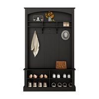 STANDGARDEROBE mit Sitzbank, 3 Haken und Schuhablage, Schwarz, 120/40/190 cm - Schwarz, Holzwerkstoff (120/190/40cm) - BEAOK