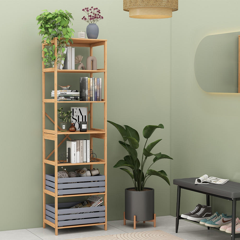 BÜCHERREGAL Novaro Bambus 48.3 x 166.5 cm mit 7 Fächern - Grün, Holzwerkstoff (48.3/166.5/35.5cm) - Vicco