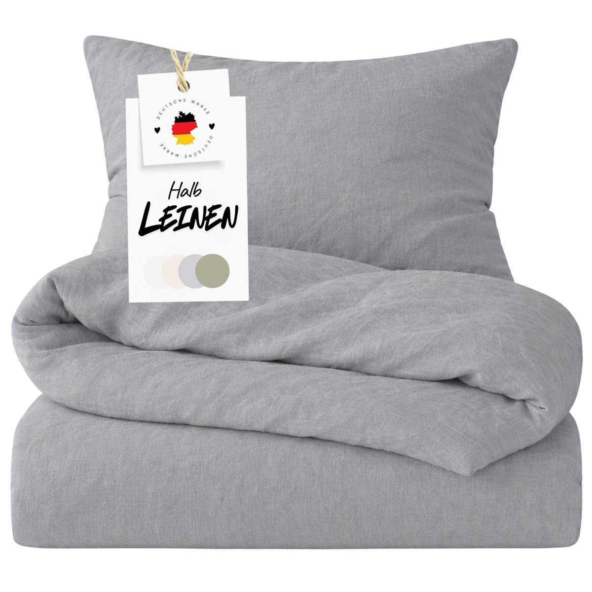 BETTWÄSCHE Halbleinen 135x200 cm aus 55% Baumwolle 45% Leinen, Bettbezug 135 x 200 - Grau - Grau, Textil (135/200cm) - Carpe Sonno