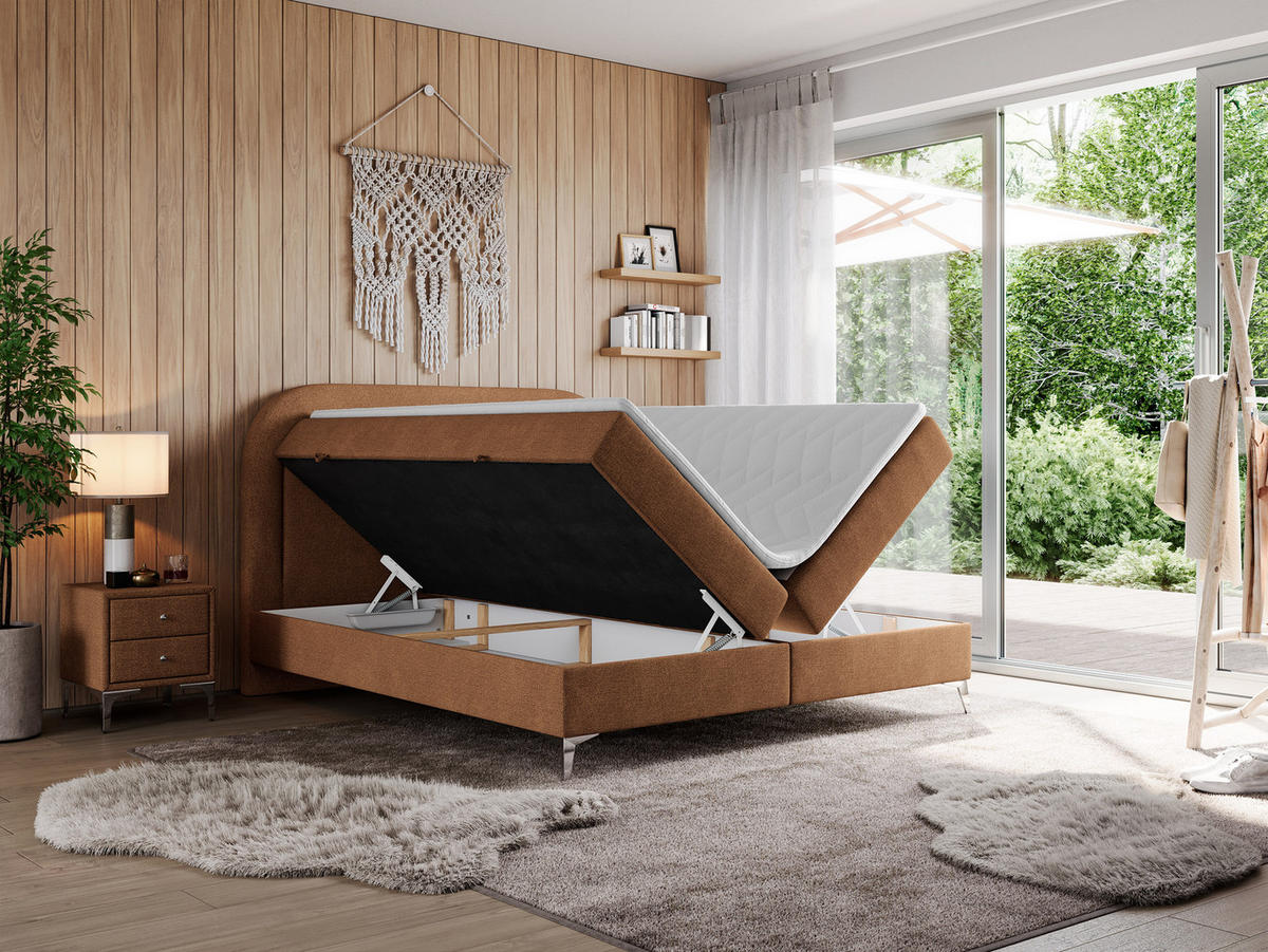 BOXBETT EIRA 140/200 Orange Struktur - H4 - Silberfarben/Orange, Holz/Textil (140/200cm) - MKS