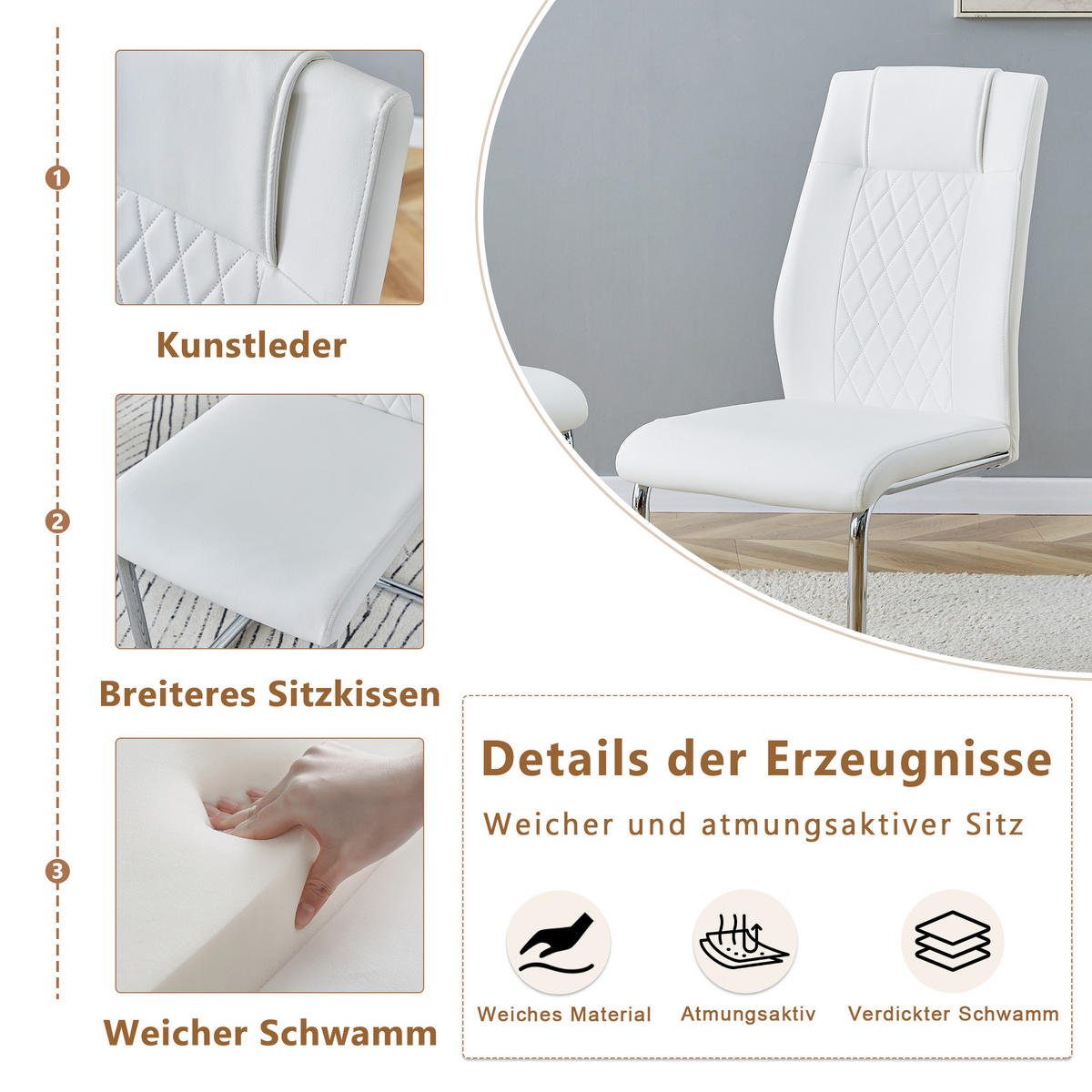 SCHWINGSTUHL DE-36497 4er-Set mit silbernen Metallbeinen Weiß - Silberfarben, Metall (48/97/41cm) - ComfortXL