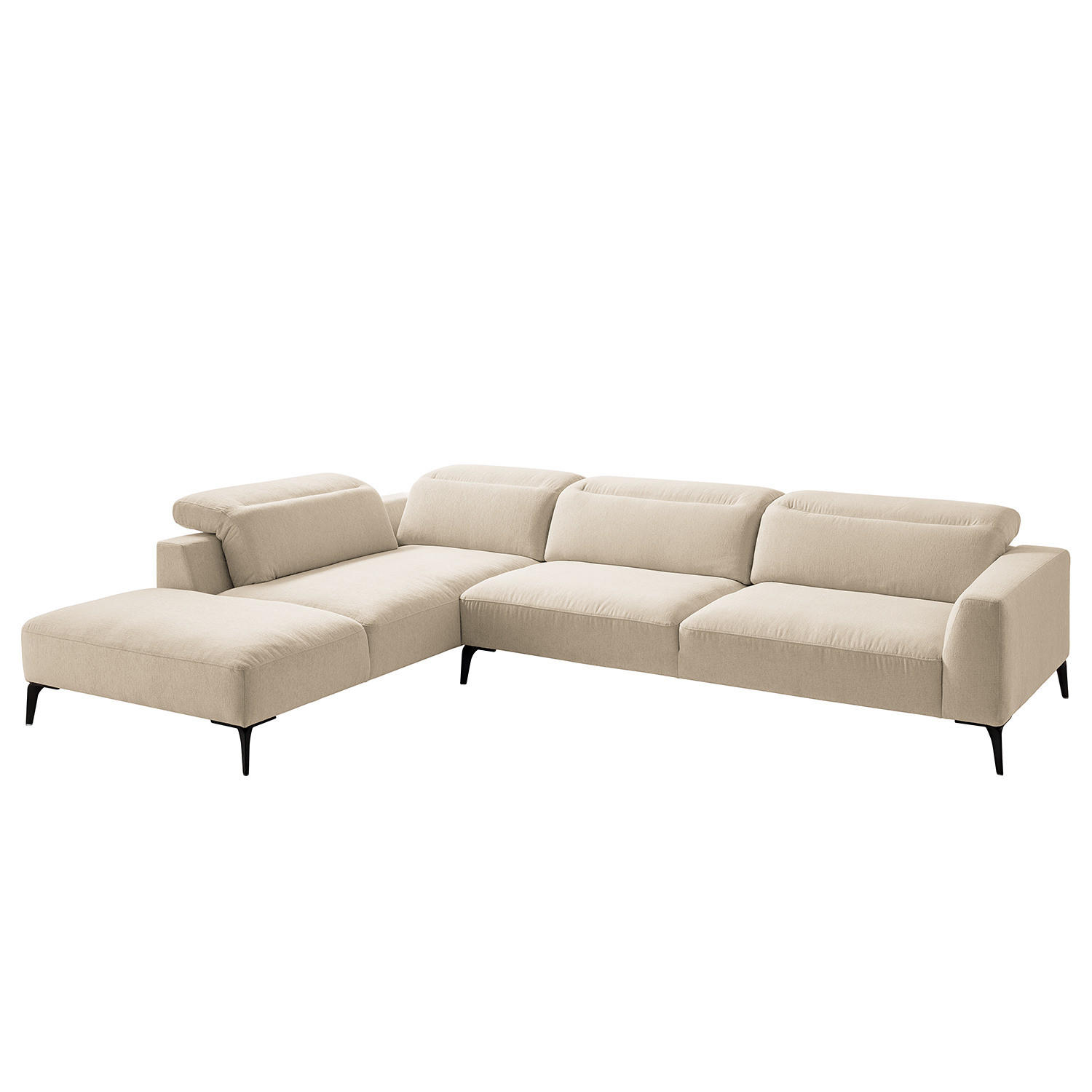 ECKSOFA mit Ottomane - Beige/Schwarz, Textil/Metall (325/238cm) - home24