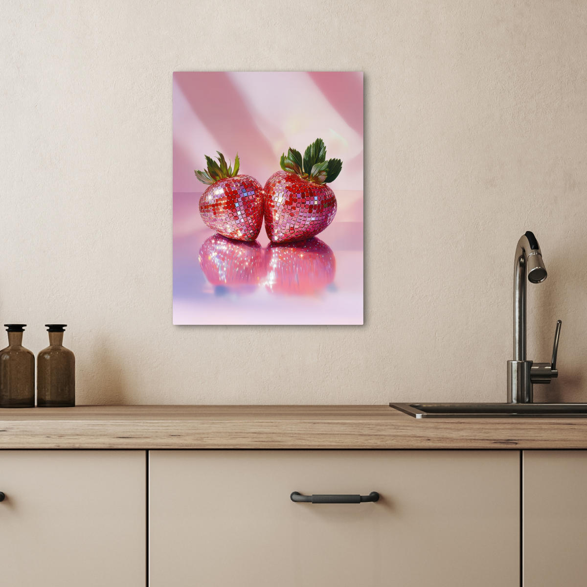 LEINWANDBILD Disco - Obst - Glitzer - Erdbeere 30x40 cm - Pink, Textil (30/40cm) - MuchoWow