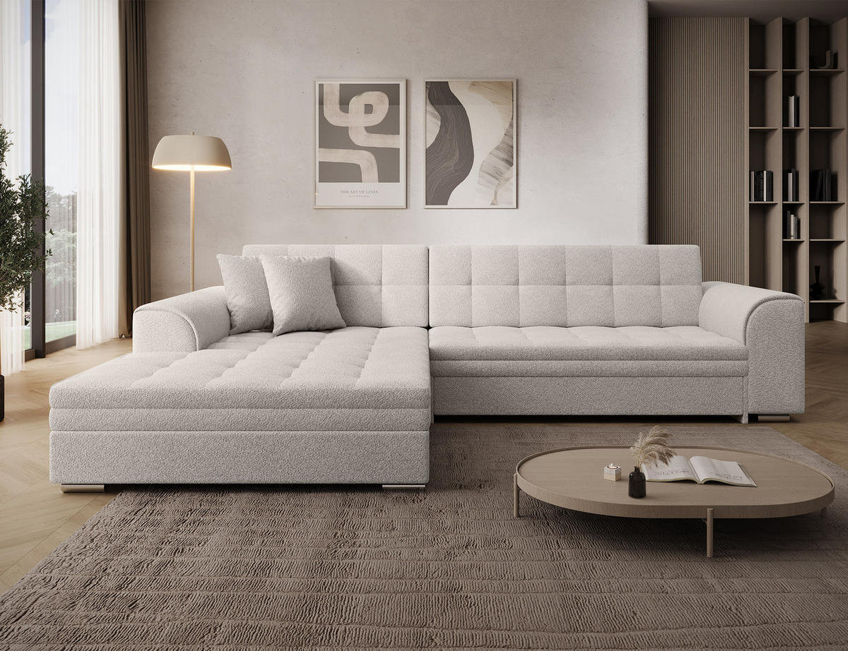 ECKSOFA SORENTO mit Schlaffunktion & Delfin-Mechanismus – Wohnlandschaft in L-Form 296 cm - Weiß, Kunststoff (296/78cm) - Wohnideebilder