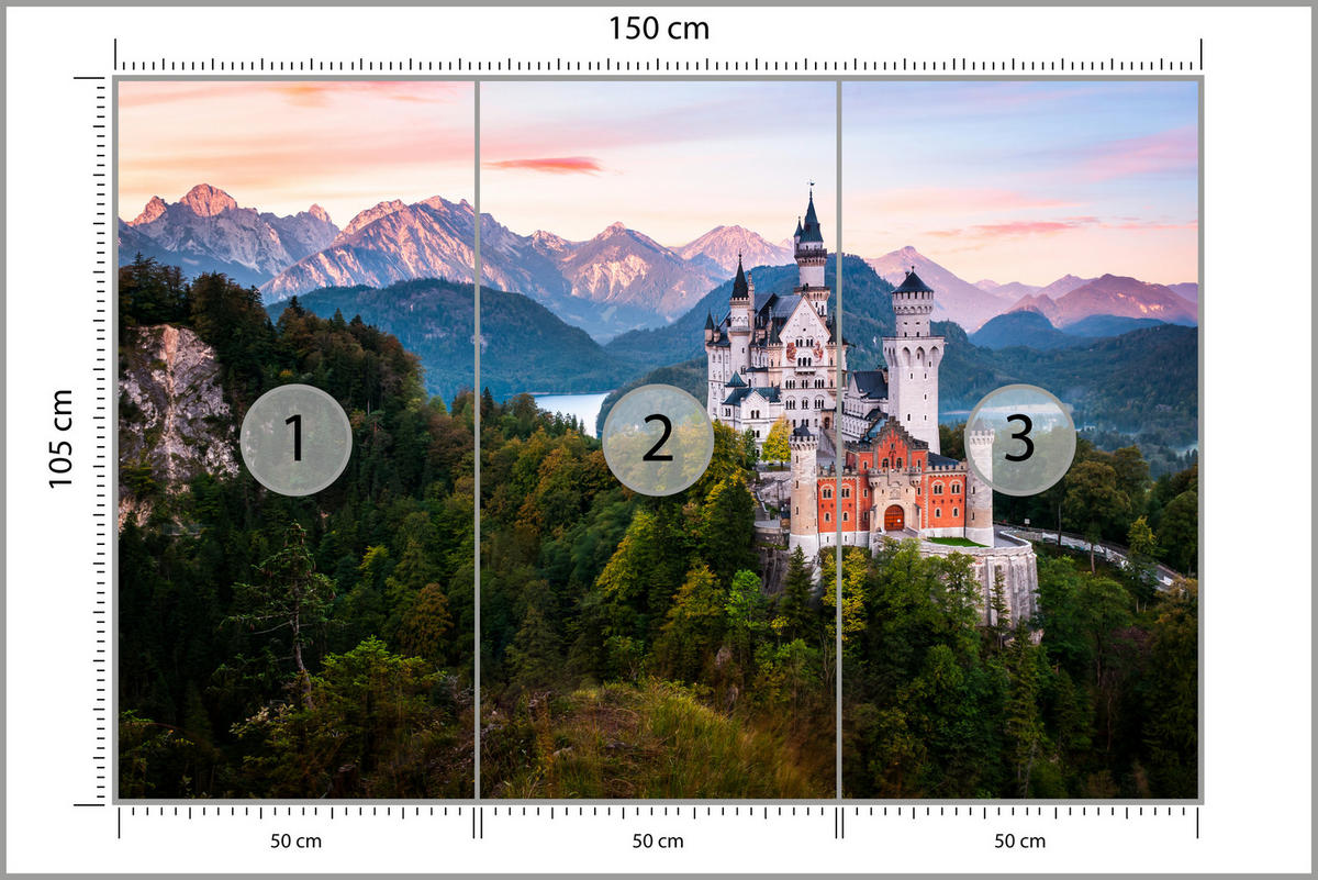 FOTOTAPETE für Schlafzimmer Schloss Bergwald Bäume Grün 150x105 - Multicolor, Papier (150/105cm) - Muralo