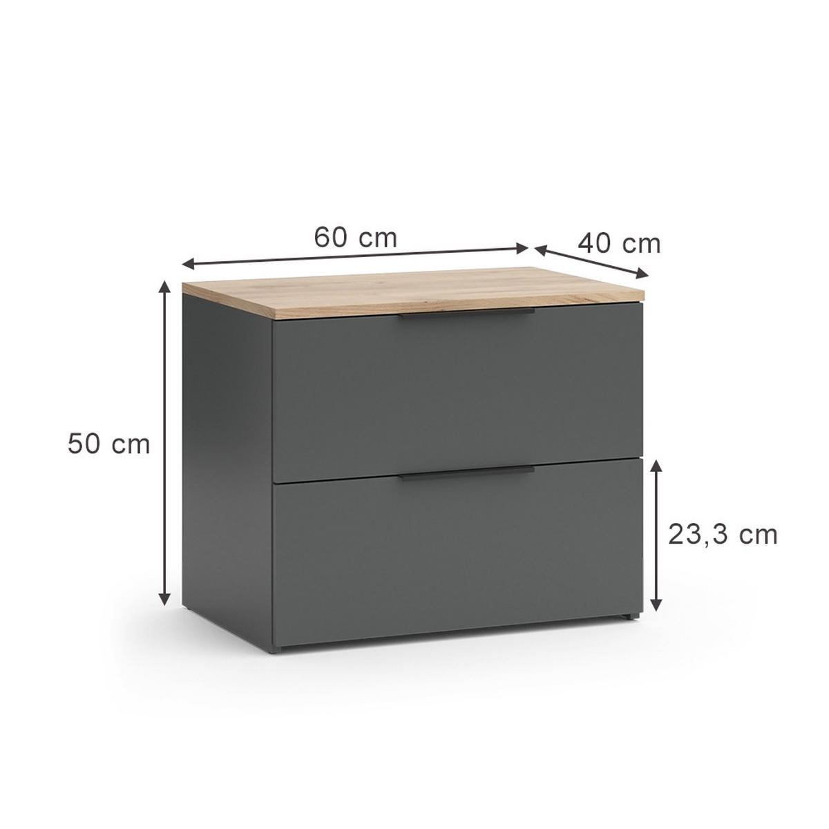 KOMMODE Wido Anthrazit 60 x 50 cm mit 2 Schubladen - Anthrazit/Sonoma Eiche, Holzwerkstoff (60/50/40cm) - Vicco
