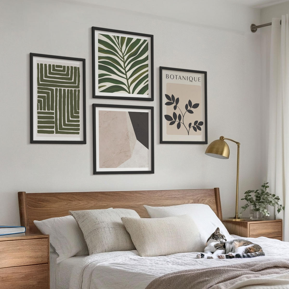BILDER SET 4er Set - 50x50 cm & 40x60 cm Schwarzer Rahmen - Botanische Boho-Kompositionen - Schwarz, Kunststoff (50/50cm) - TULUP