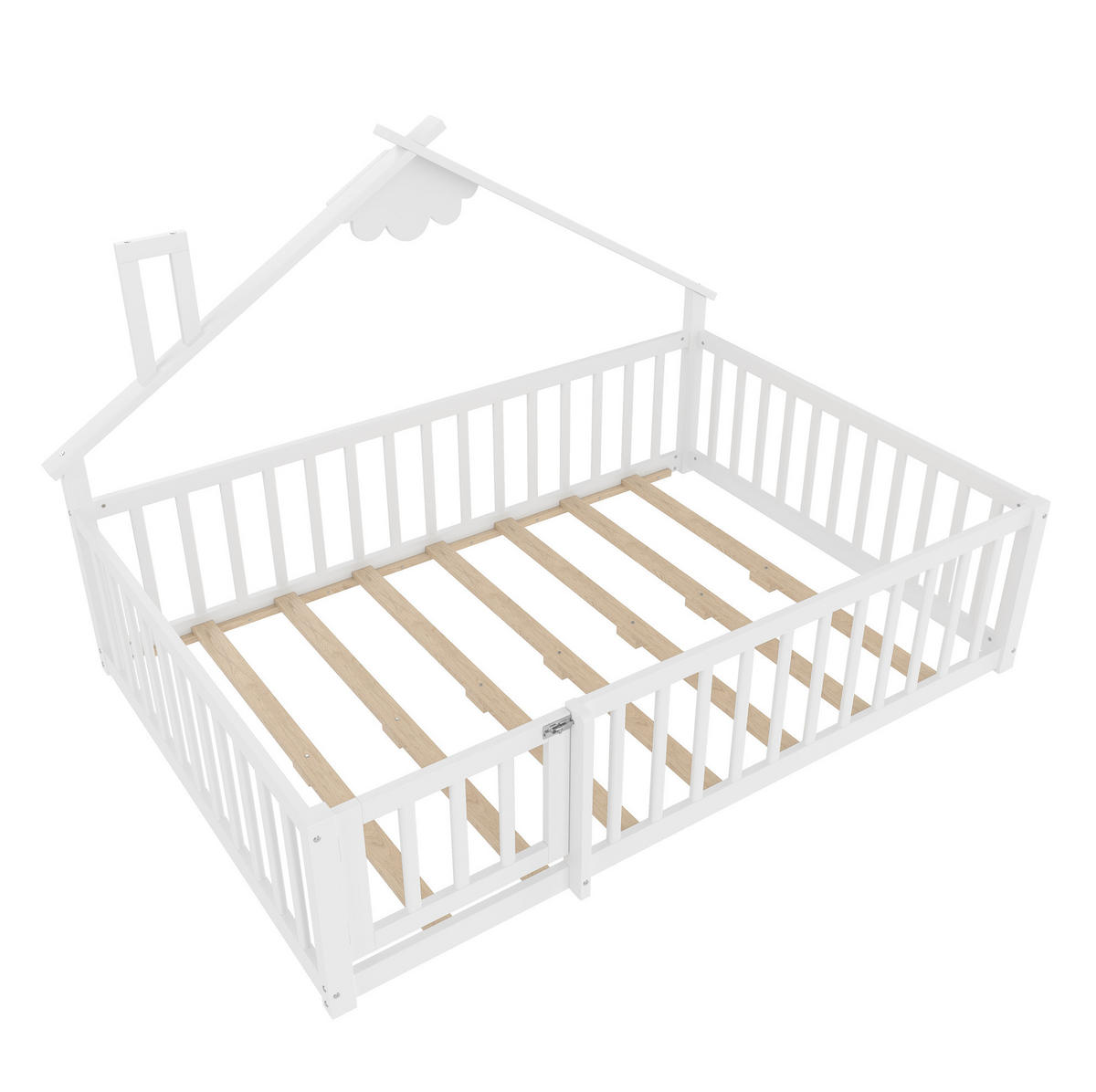 KINDERBETT 140/190 cm im Hausdesign mit Schutzgeländer und Verschluss, MDF, Weiß - Weiß, Holzwerkstoff (140/190cm) - Redom