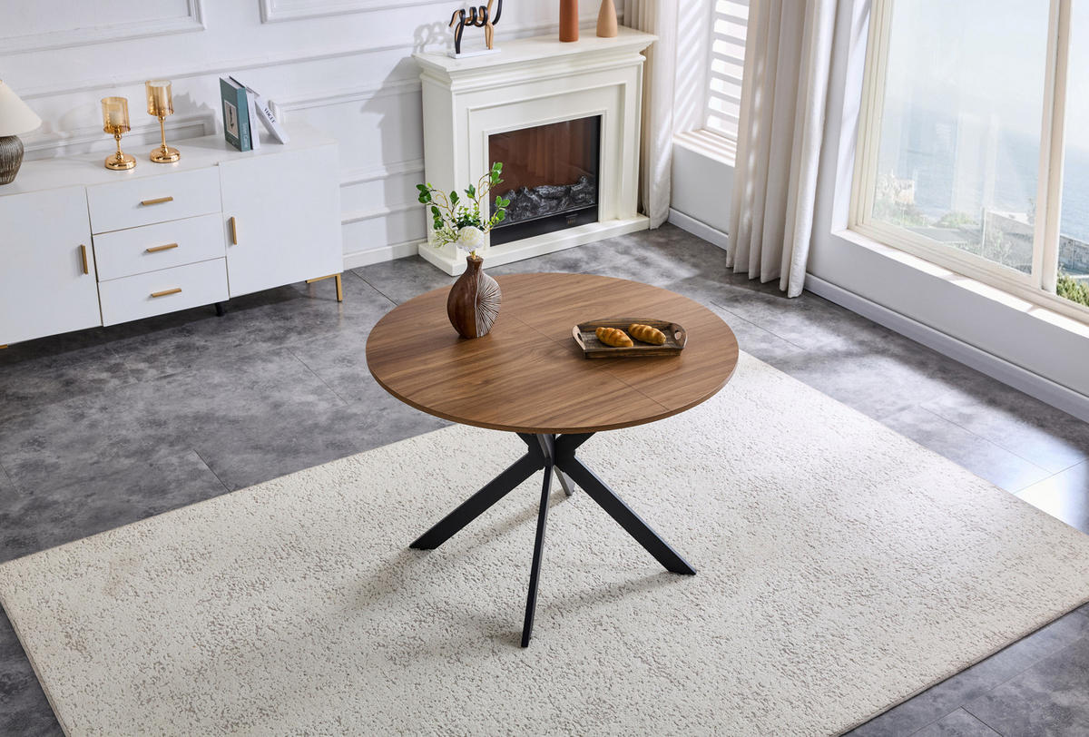 ESSTISCH 137/107/76 cm Schwarz/Walnuss aus MDF und Metall mit Ausziehfunktion - Walnussfarben, Metall (137/137/76cm) - OKMYHOME