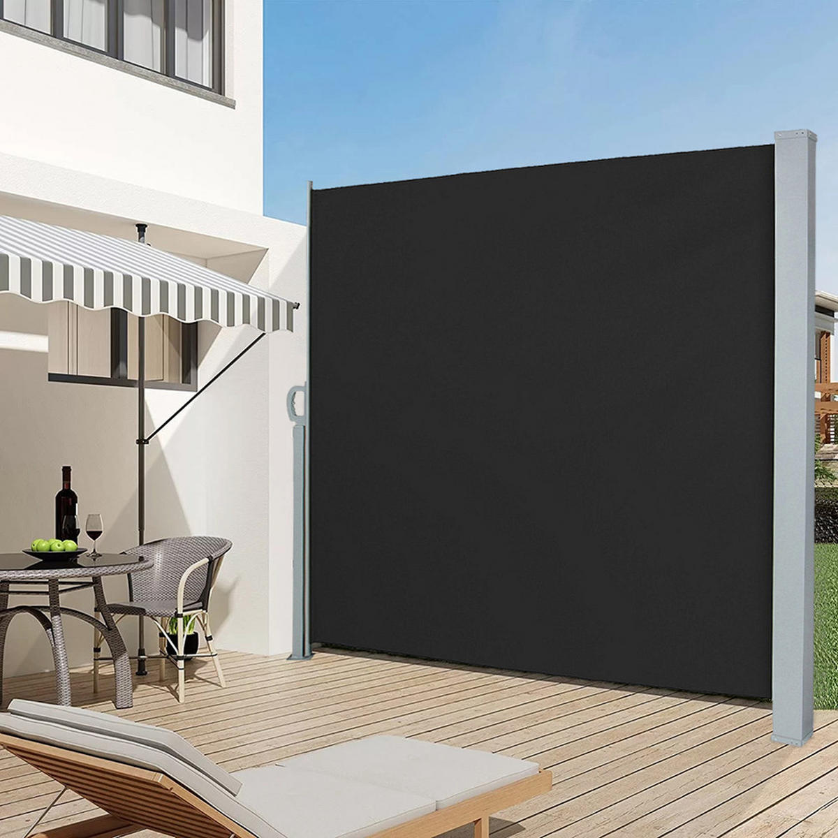 SEITENMARKISE für Privatsphäre Outdoor-Retraktabile - Schwarz, Metall (400/180cm) - Livingandhome