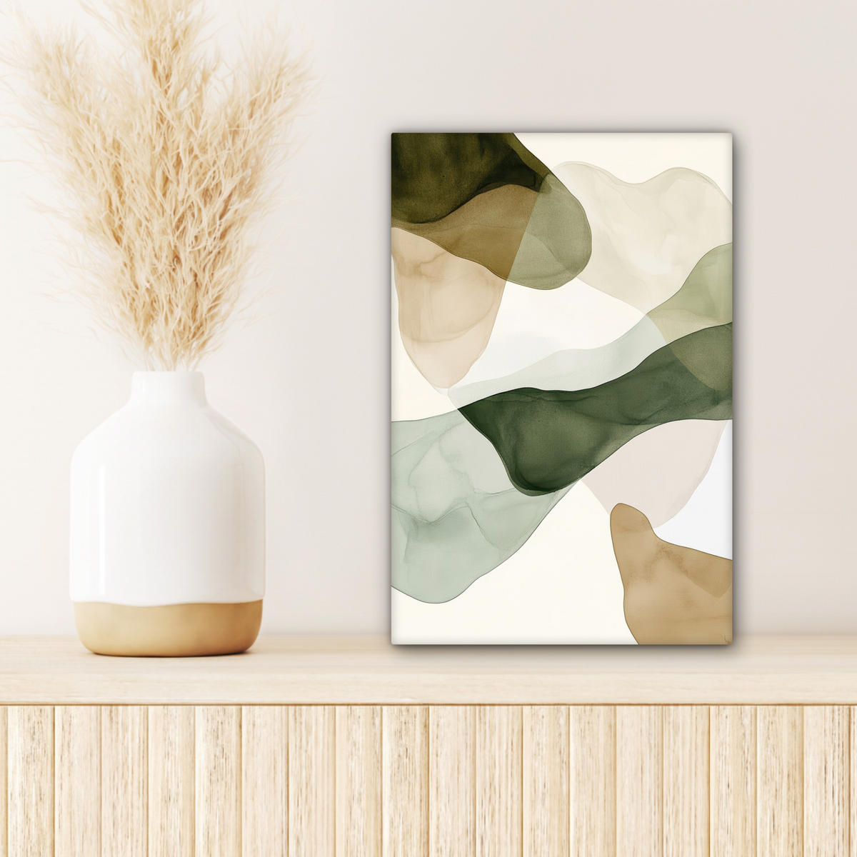 LEINWANDBILD Japandi - Abstrakt - Grün 20x30 cm - Salbeigrün, Textil (20/30cm) - MuchoWow