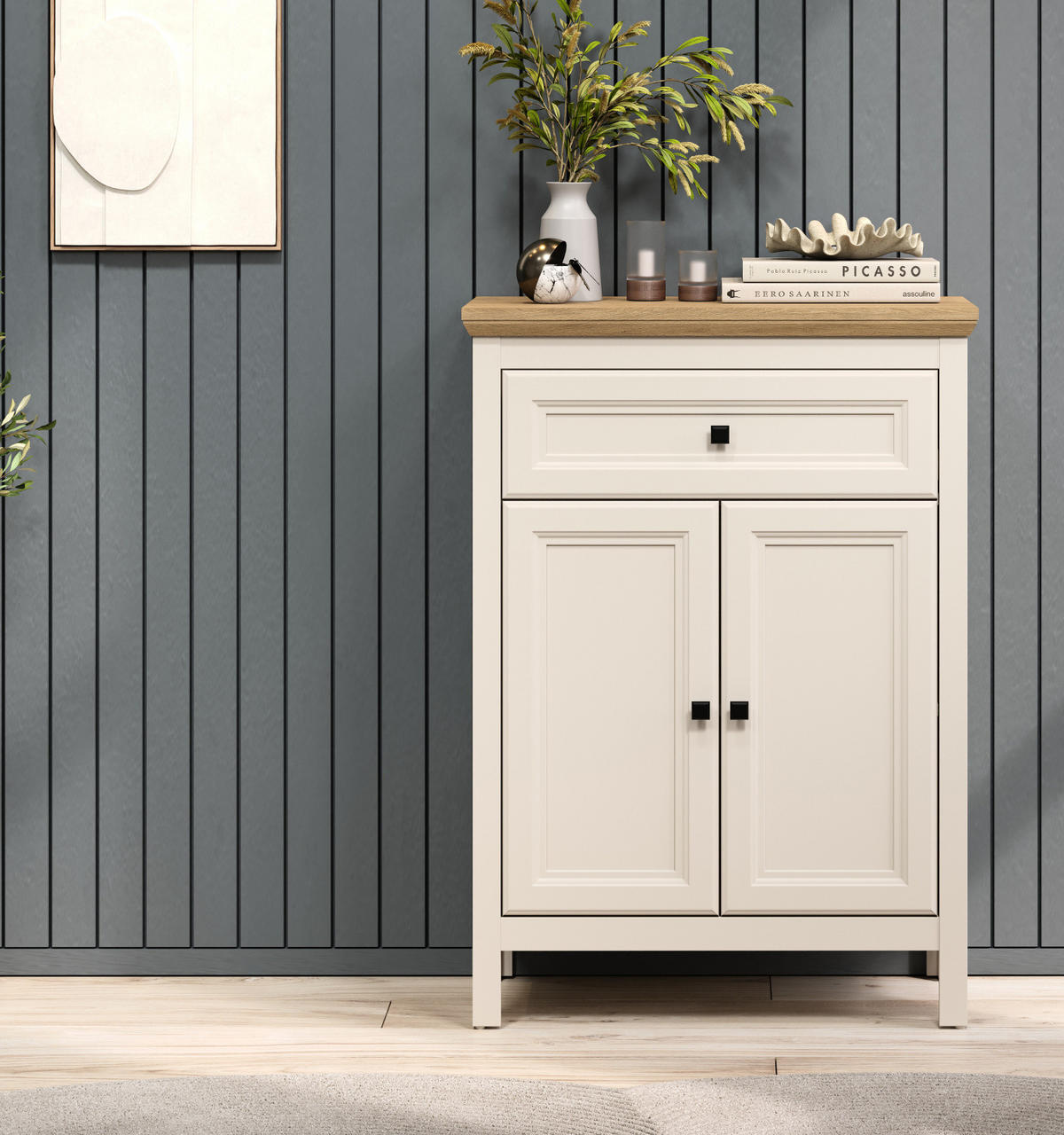 FLURKOMMODE Kaschmir, Stein Eiche Landhaus 70 x 98 cm, Schuhschrank mit Soft-Close - Kaschmir/Eichefarben, Holzwerkstoff/Kunststoff (70/98/41cm) - Top.Furn