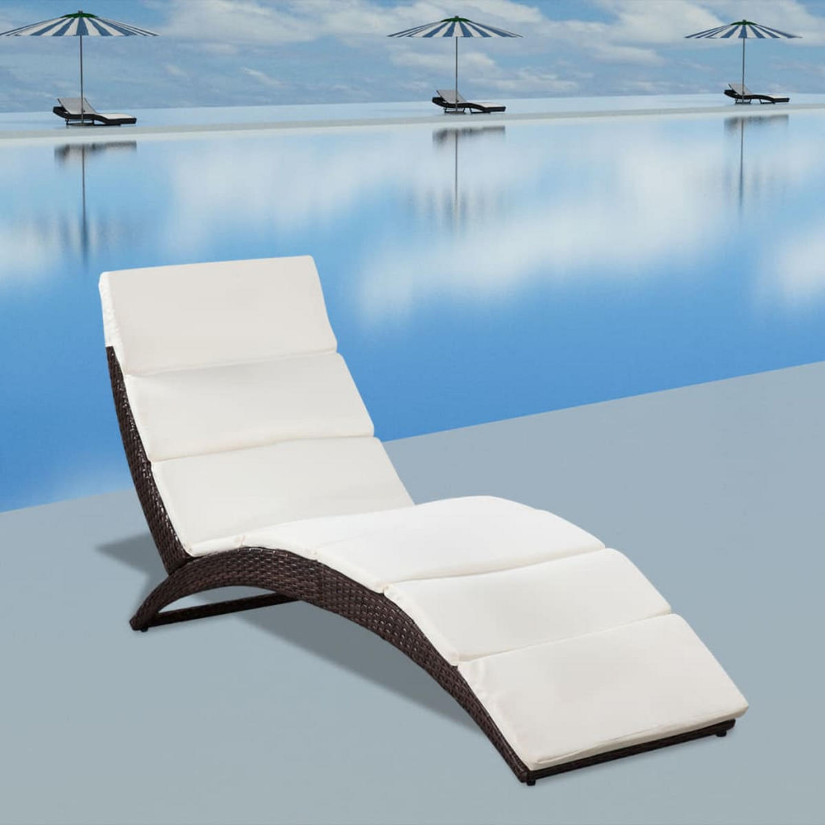 KLAPPBARE Sonnenliege mit Auflage Poly Rattan Braun - Braun, Holz (64/86/162cm) - furnicato