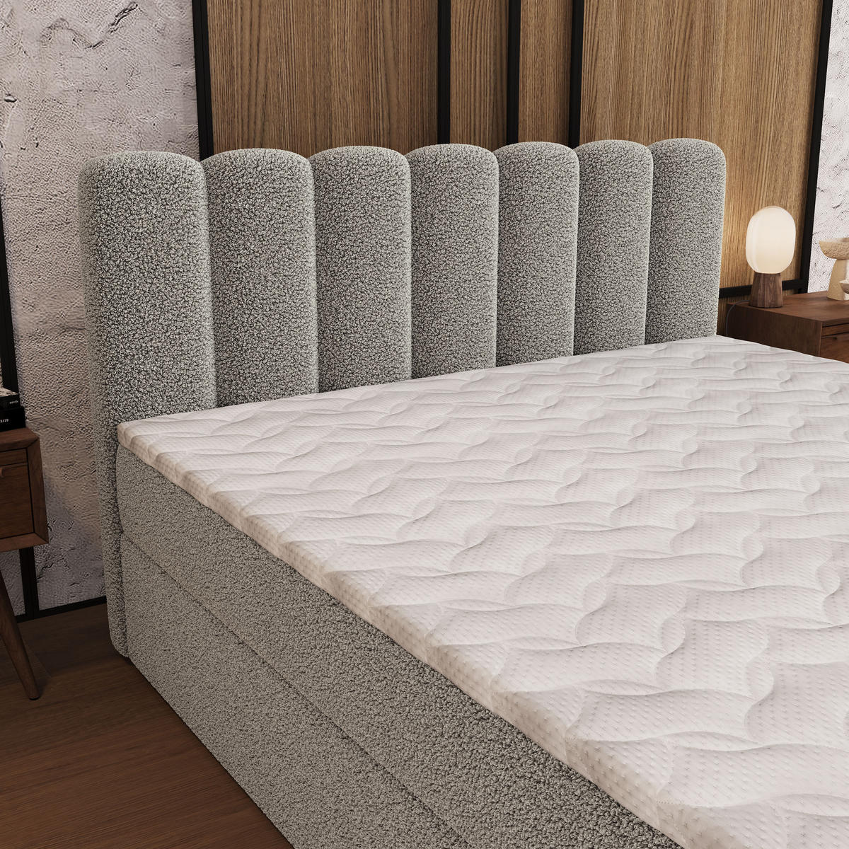 BOXBETT CELLA 180x200 cm mit Matratze und Topper - Hellgrau - Hellgrau, Holz (180/200cm) - MASSENO