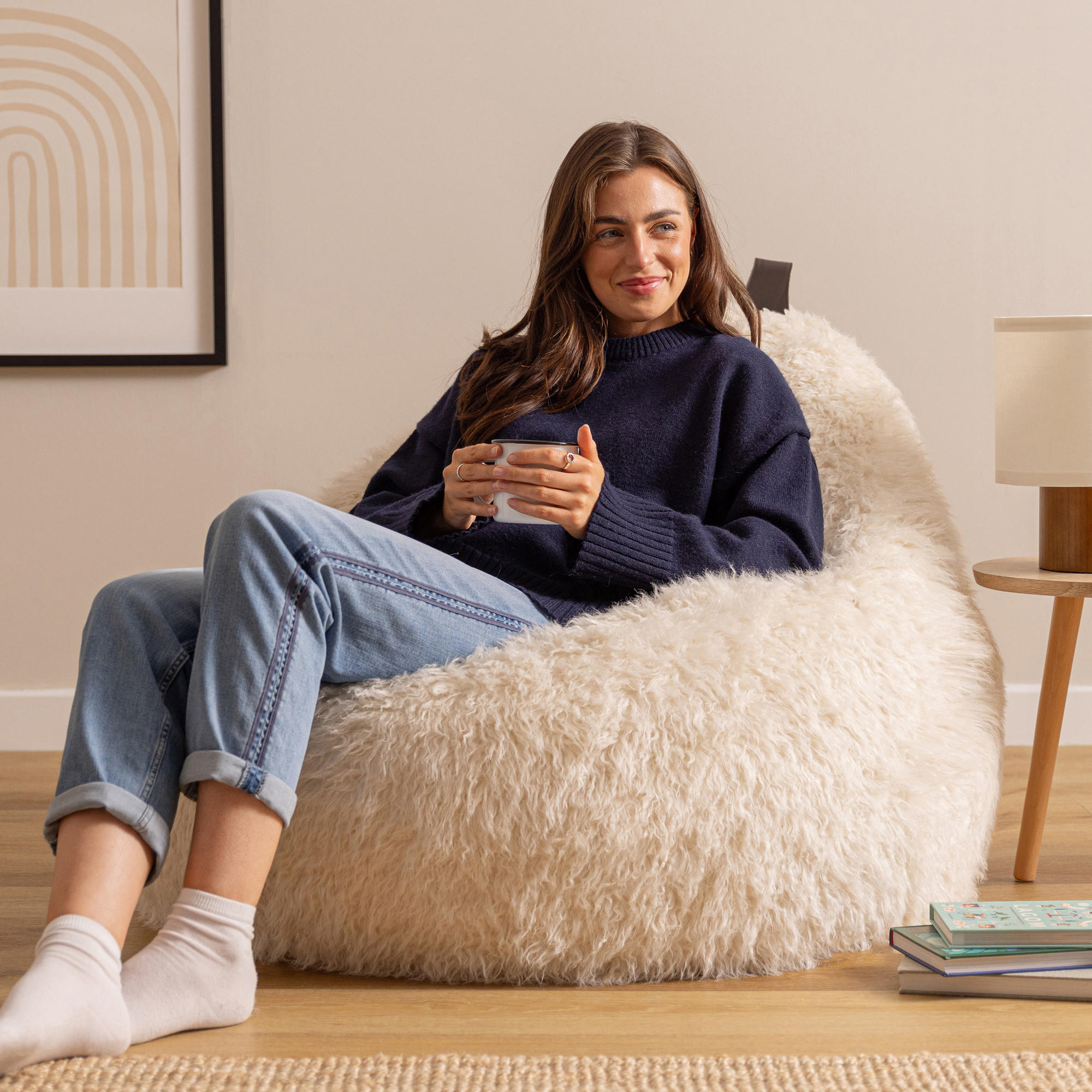 SITZSACK Sessel Kokon aus Kunstfell - Creme, Kunststoff (87/73/87cm) - icon