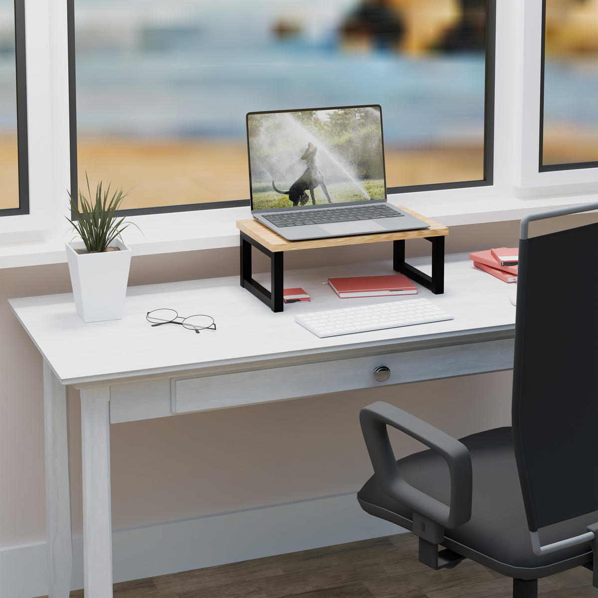 MONITORSTÄNDER Natur Schwarz Eisen Industrial 15x40x23 cm - Multicolor, Holzwerkstoff/Metall (23/40/15cm) - Relaxdays
