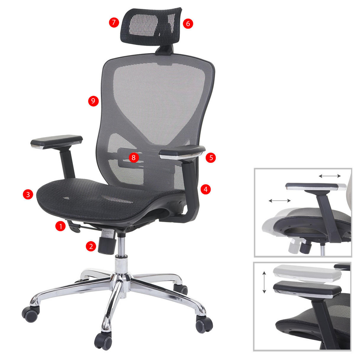 BÜROSTUHL Schwarz, Grau - Schwarz/Grau, Textil (63/126/60cm) - MCW