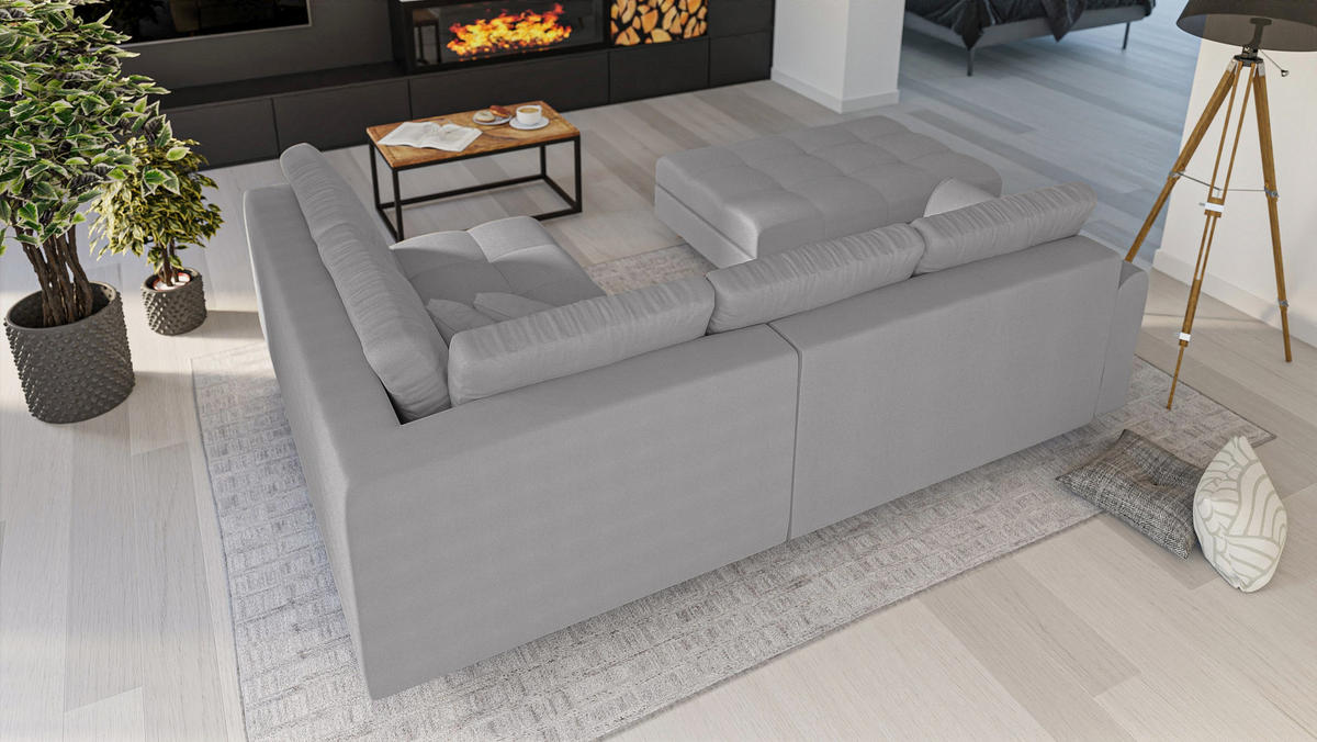 ECKSOFA MIT HOCKER Lorine Mikrofaser Grau - Hellbraun/Grau, Buchenholz/Textil (231/161cm) - S-Style Möbel