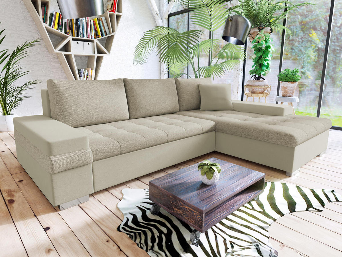 ECKSOFA Bangkok Mini - Silberfarben/Creme, Holz/Textil (274/182cm) - MIRJAN24