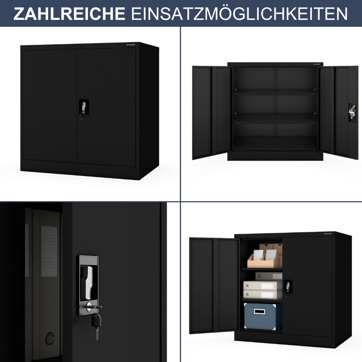 AKTENSCHRANK abschließbar KADO Flügeltüren 93x90x60cm Schwarz - Schwarz, Metall (93/90/60cm) - DELUKE