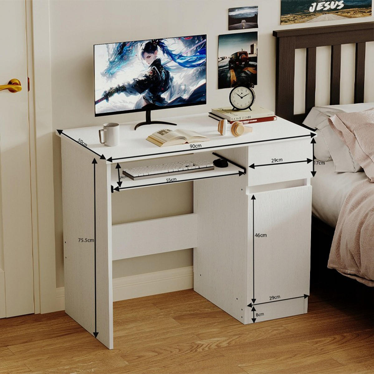 SCHREIBTISCH, weiß 90/50/75cm - Weiß, Holzwerkstoff (50/90/75cm)