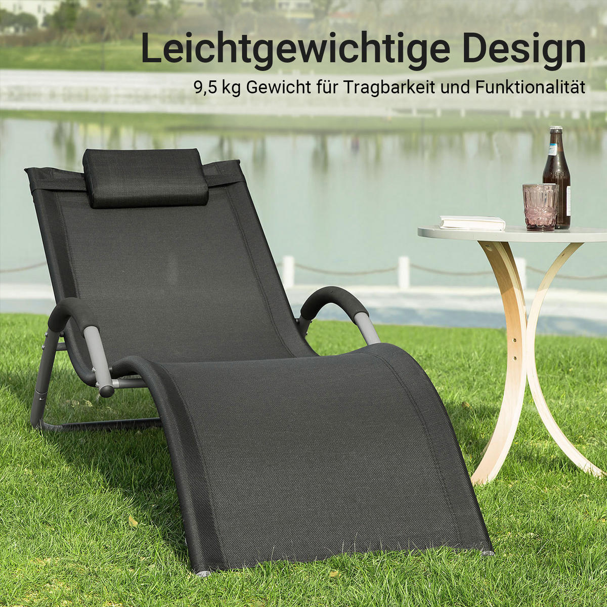 SONNENLIEGE Schwarz - Schwarz, Metall (63/67/172cm) - SoBuy