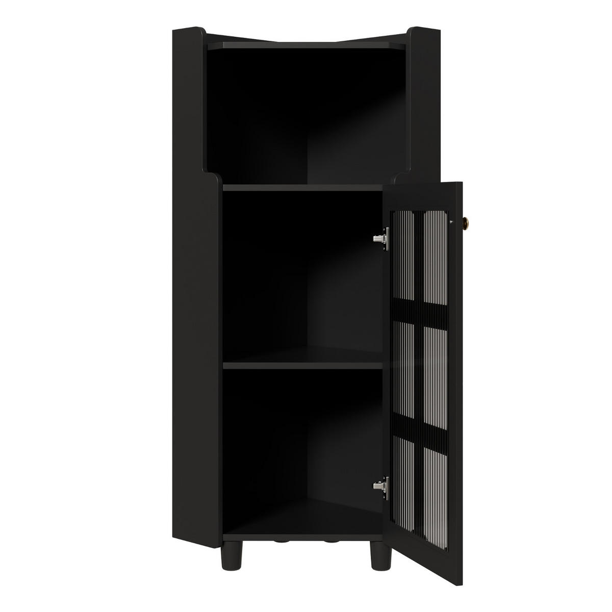 KÜCHENSCHRANK MIT LED 63,5/124/63,5 cm, MDF, Schwarz, APP-GESTEUERTE BELEUCHTUNG, platzsparende Eckkommode für Badezimmer - Schwarz, Holzwerkstoff (63.5/124/63.5cm) - Rolipo