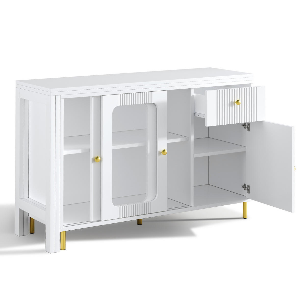 SIDEBOARD 116/40/78,5 cm Weiß aus MDF mit ausklappbarer Tischplatte - Weiß, Holzwerkstoff (116/78/40cm) - OKWISH