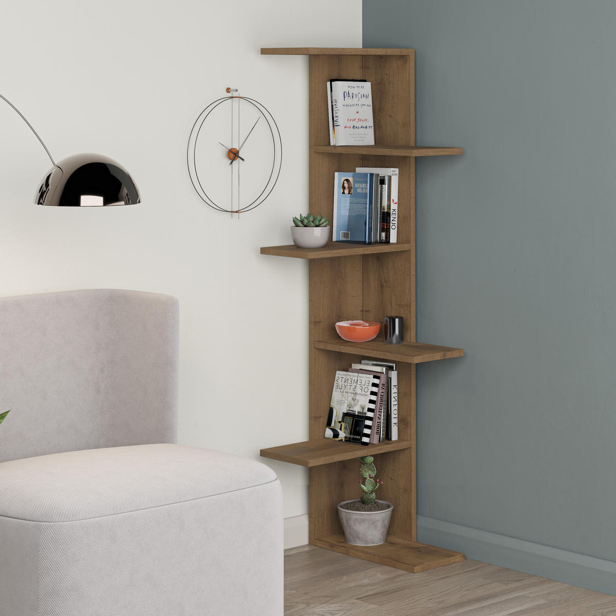 ECK BÜCHERREGAL Saso Dunkle Eiche 37/141/24 cm - Dunkelbraun, Holzwerkstoff (37/141/24cm) - Decortie