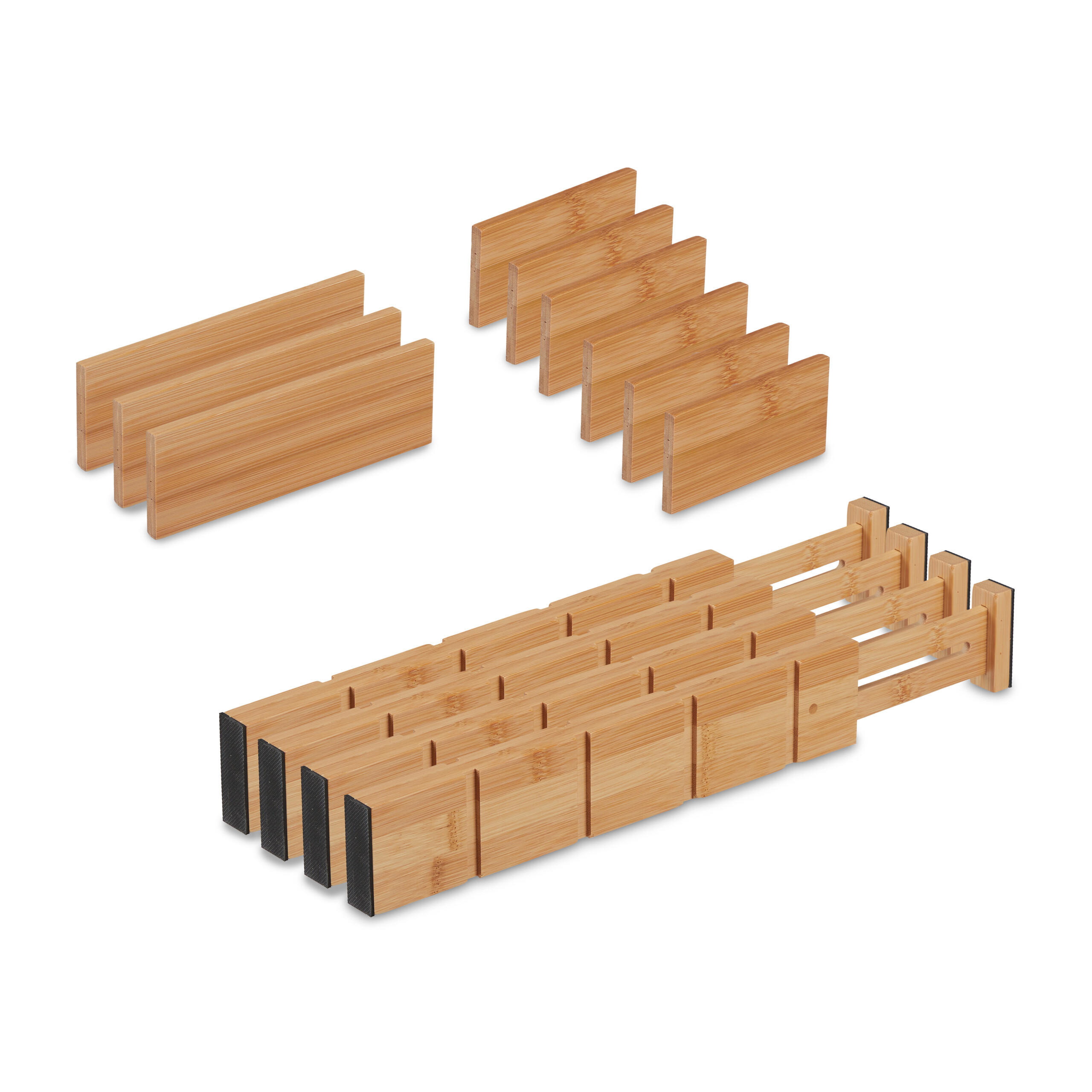 LÅDINDELARE Natur 13-delars-set bambu justerbar 34 cm - Ljusbrun, Trä (43.5/6/1.5cm) - Relaxdays