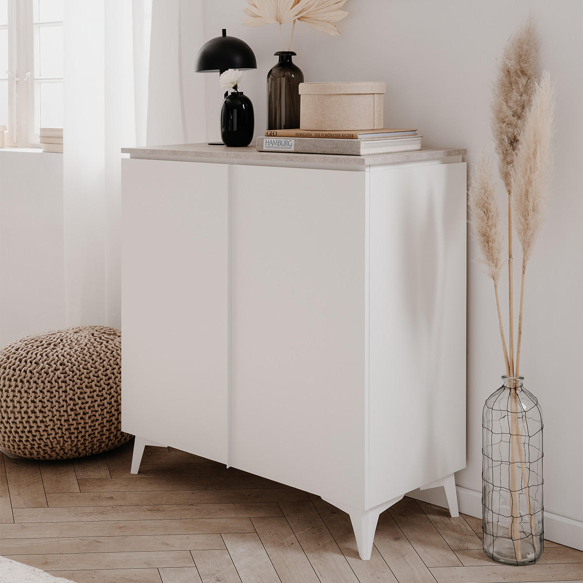 SIDEBOARD 2 Türen L88 cm - BERTRIX - Weiß, Holzwerkstoff (88/92/40cm) - Finori GmbH