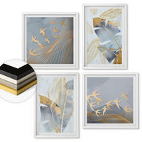 WANDBILDER 4er-Set - 50x50 cm & 40x60 cm Weißer Rahmen - Blaubeige Blätter im Hintergrund - Weiß, Kunststoff (50/50cm) - ArtPrintCave
