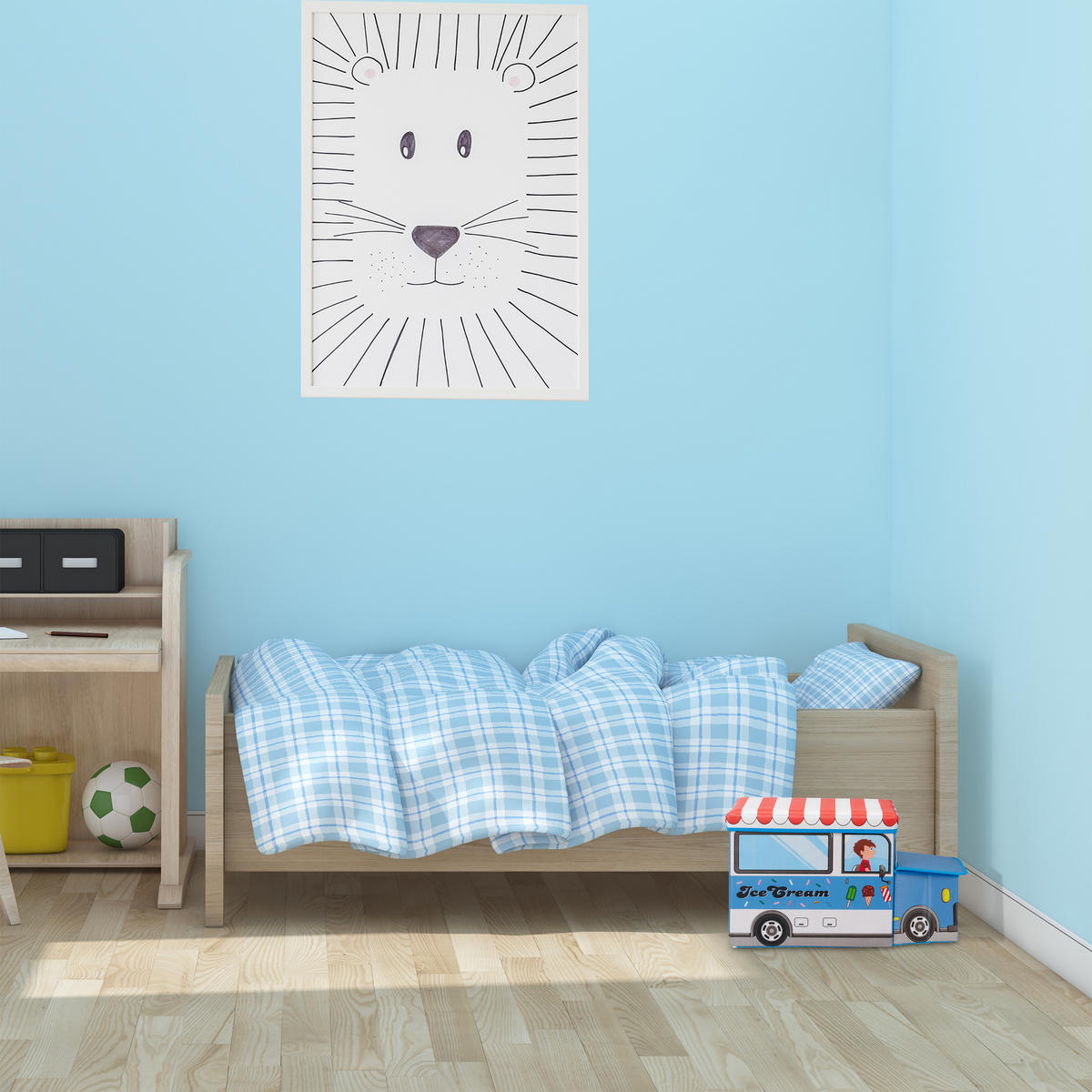 SITZBOX Kinder - Dunkelblau, Holzwerkstoff/Wellpappe (27/33/56cm) - Relaxdays
