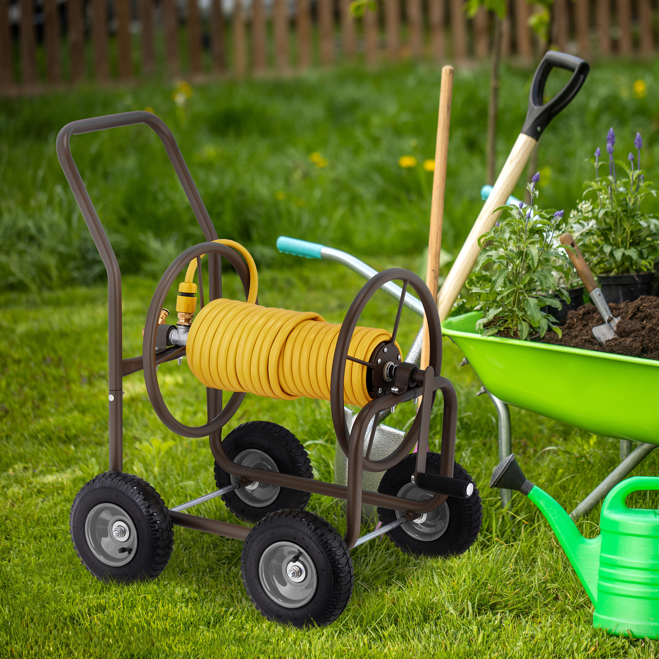 SCHLAUCHWAGEN - Braun, Kunststoff/Metall (53/81/80cm) - Relaxdays