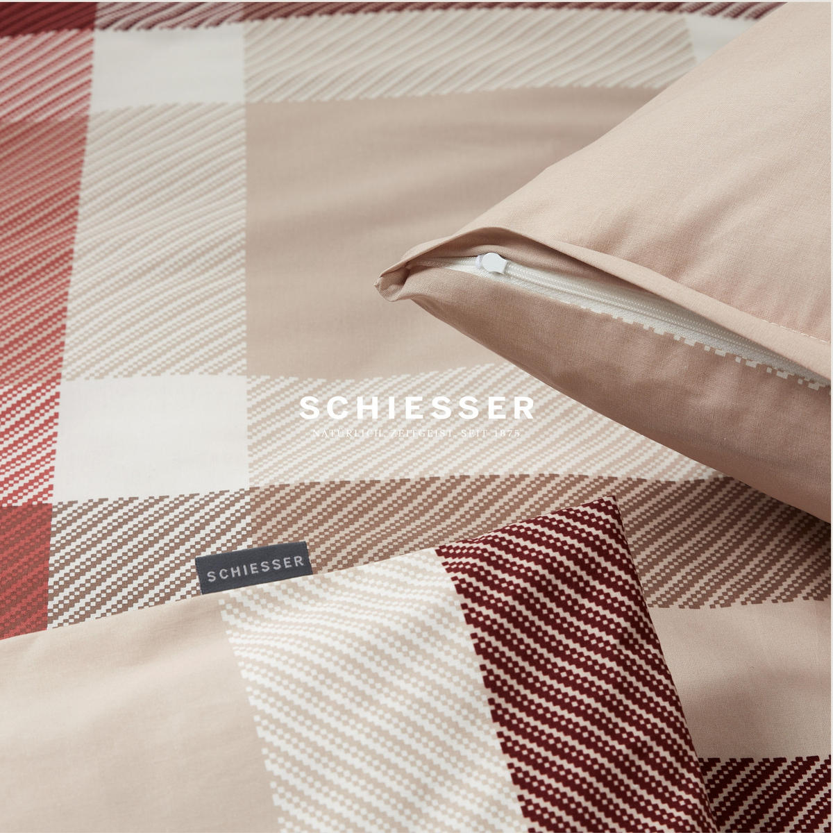BETTWÄSCHESET Kris - Renforcé - 2-teilig - 135 x 200 cm - Beige-Rot - Rot, Textil (135/200cm) - SCHIESSER