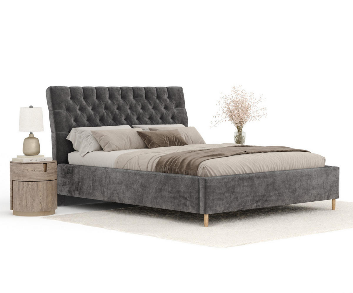 POLSTERBETT Vezzola Dunkelgrau 160/200 cm im Chenille-Stoff - Dunkelgrau/Naturfarben, Holz/Holzwerkstoff (160/200cm) - Maison de Reve