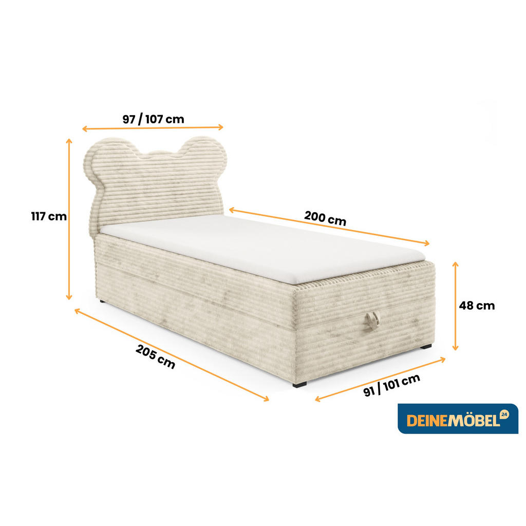 Thumbnail - Deine Möbel 24 Boxbett, Ecru, Textil, H4, 90x200 cm, Schlafzimmer, Betten, Boxspringbetten