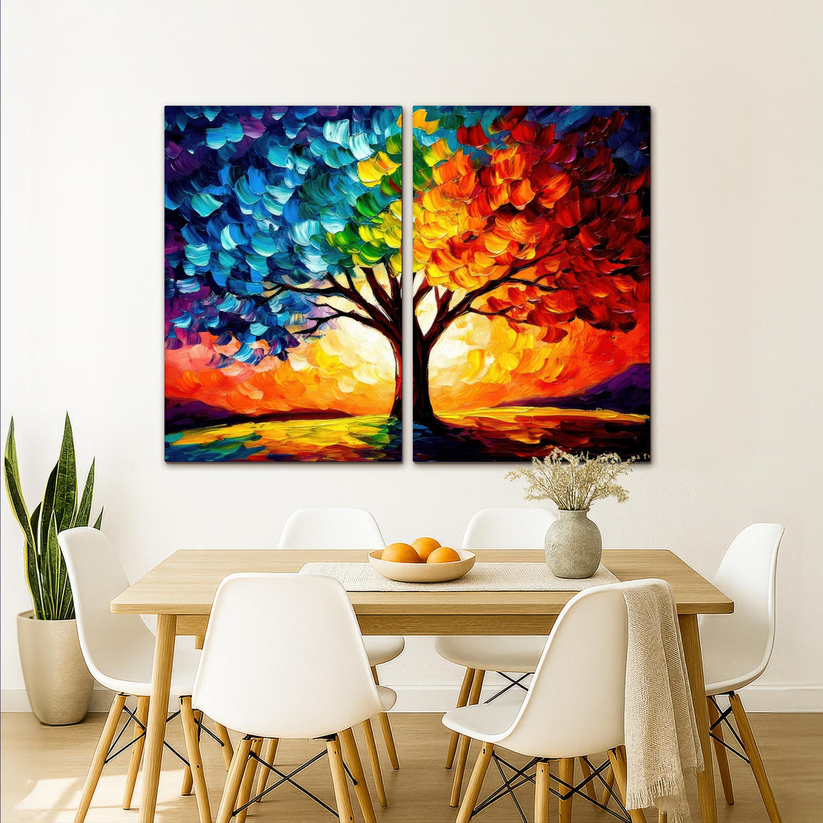 LEINWANDBILD 2er Set Baum - Farbenfroh - Malerei-Look - Abstrakt 160x120 cm - Multicolor, Textil (160/120cm) - MuchoWow