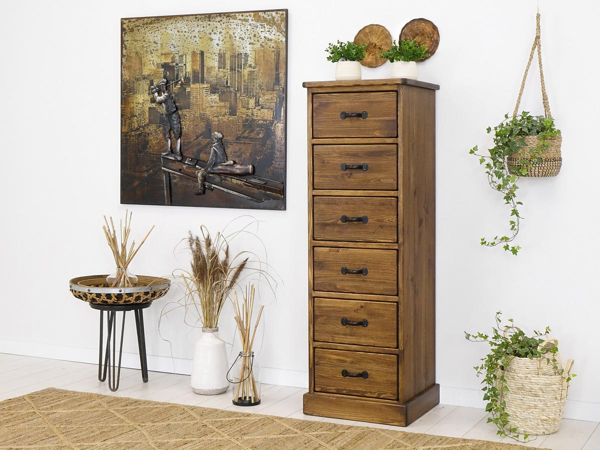 KOMMODE aus Massivholz Rustyk 6/1 - Dunkelbraun/Schwarz, Holz (50/148/45cm) - Seart