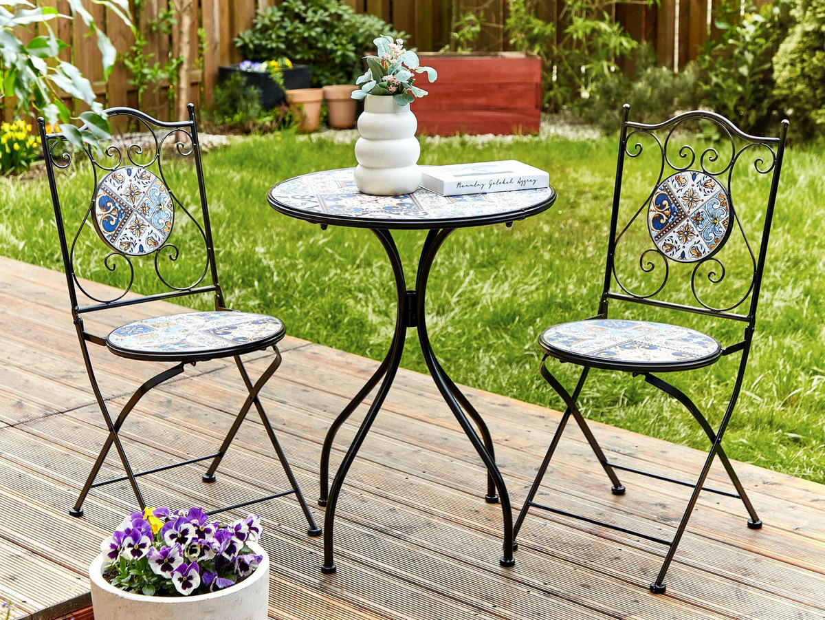 SET ZA BALKON 2-sjed crni Civita - crna/plava, metal - Beliani