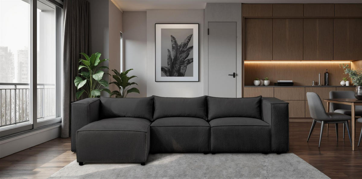 ECKSOFA Nevio - Schwarz, Holzwerkstoff/Textil (185/290cm) - Fun Möbel