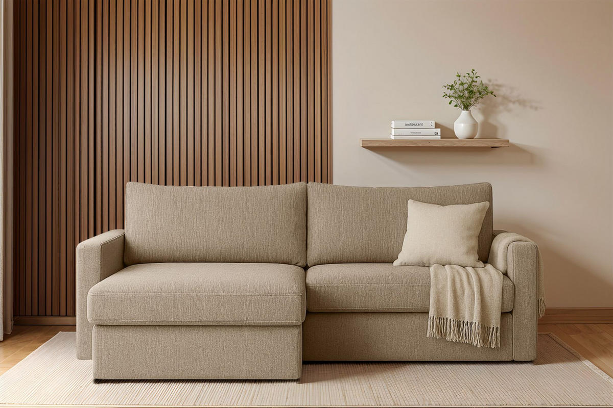 ECKSOFA Bendik In Faro - Beige, Holzwerkstoff/Textil (224/140cm) - Fun Möbel