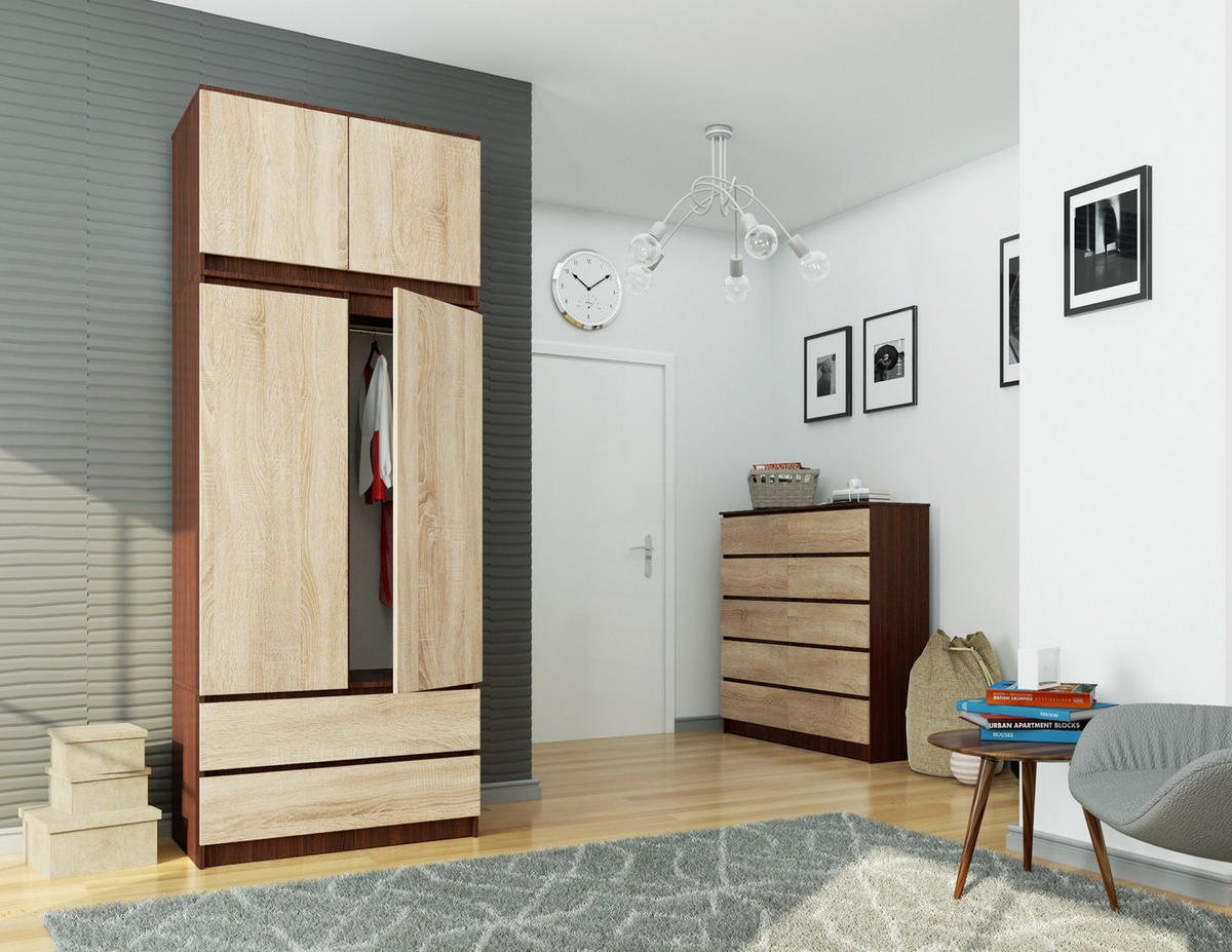 KLEIDERSCHRANK Wengefarben, Sonoma Eiche 90x51x234 cm - Wengefarben/Sonoma Eiche, Holzwerkstoff (90/234/51cm) - Akord