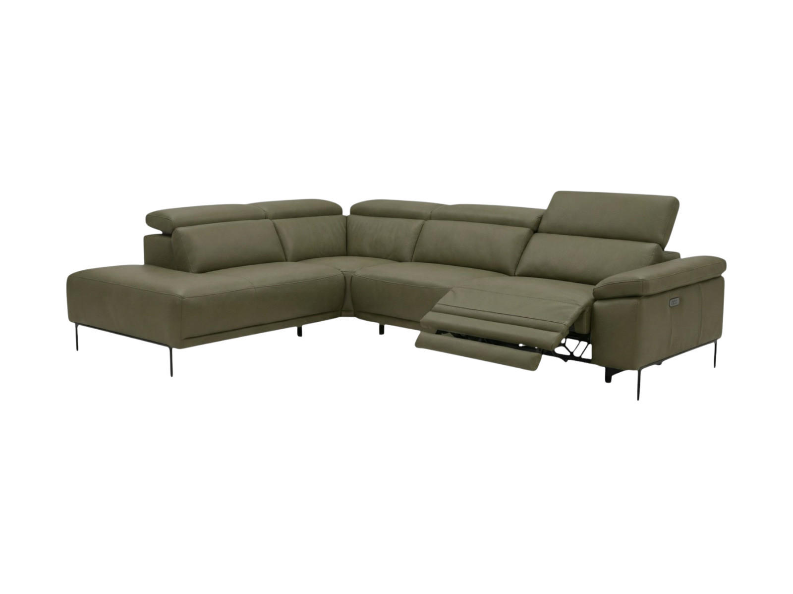 ECKSOFA Fiesta Echtleder mit 1 x Relaxfunktion Olivgrün - Olivgrün, Leder/Metall (220/282cm)