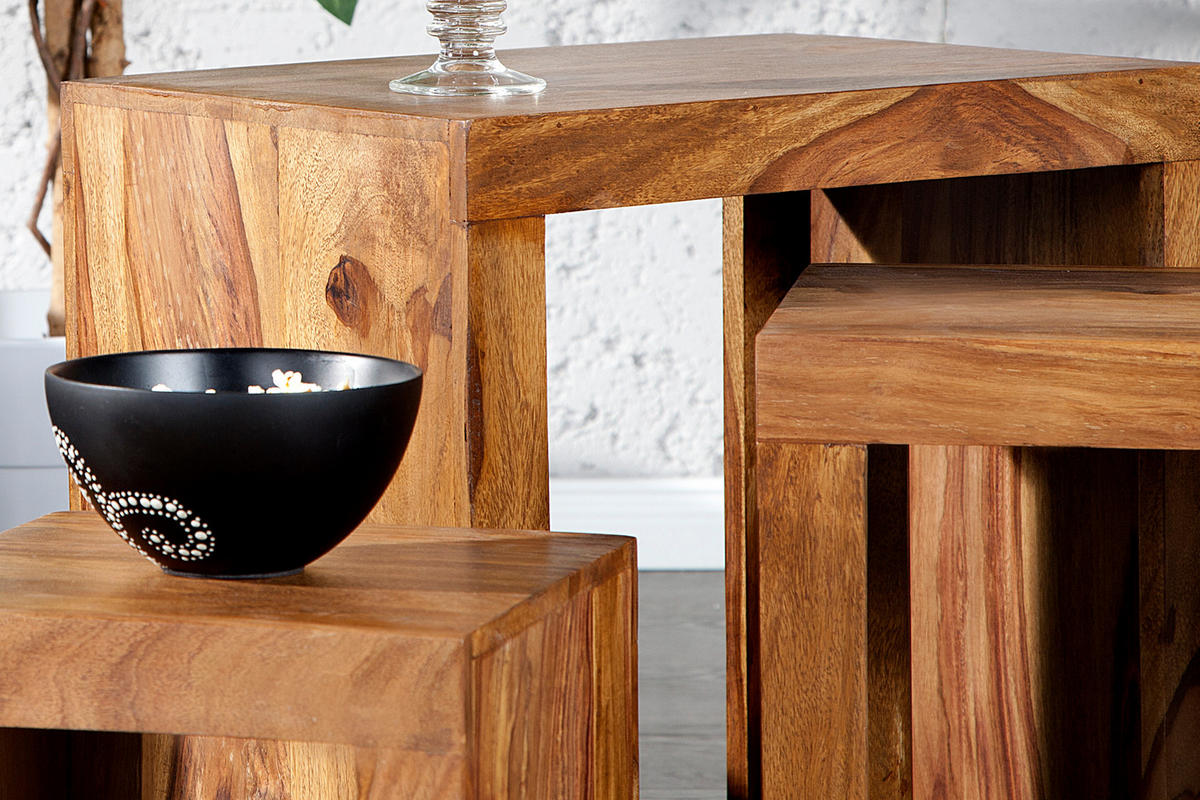 BEISTELLTISCH MAKASSAR Sheesham Natur 45 cm 3er Set - Braun, Holz (30/45/45cm) - riess-ambiente