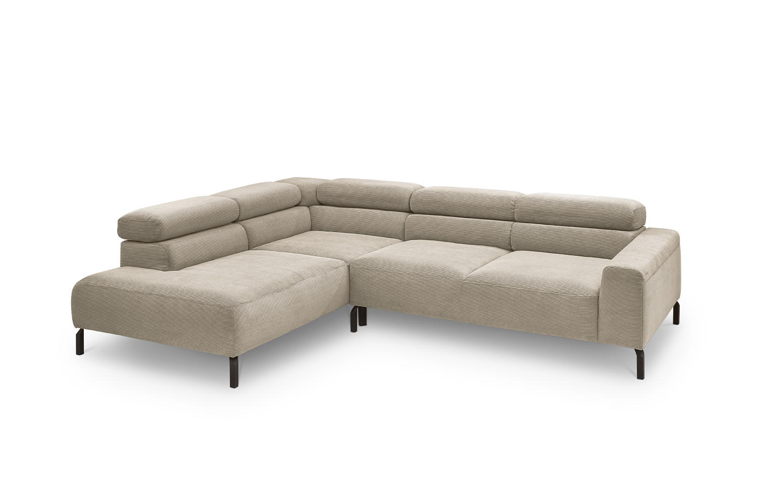 ECKSOFA DELIA Beige Cord - Beige/Schwarz, Textil/Metall (276/219cm) - KAWOLA