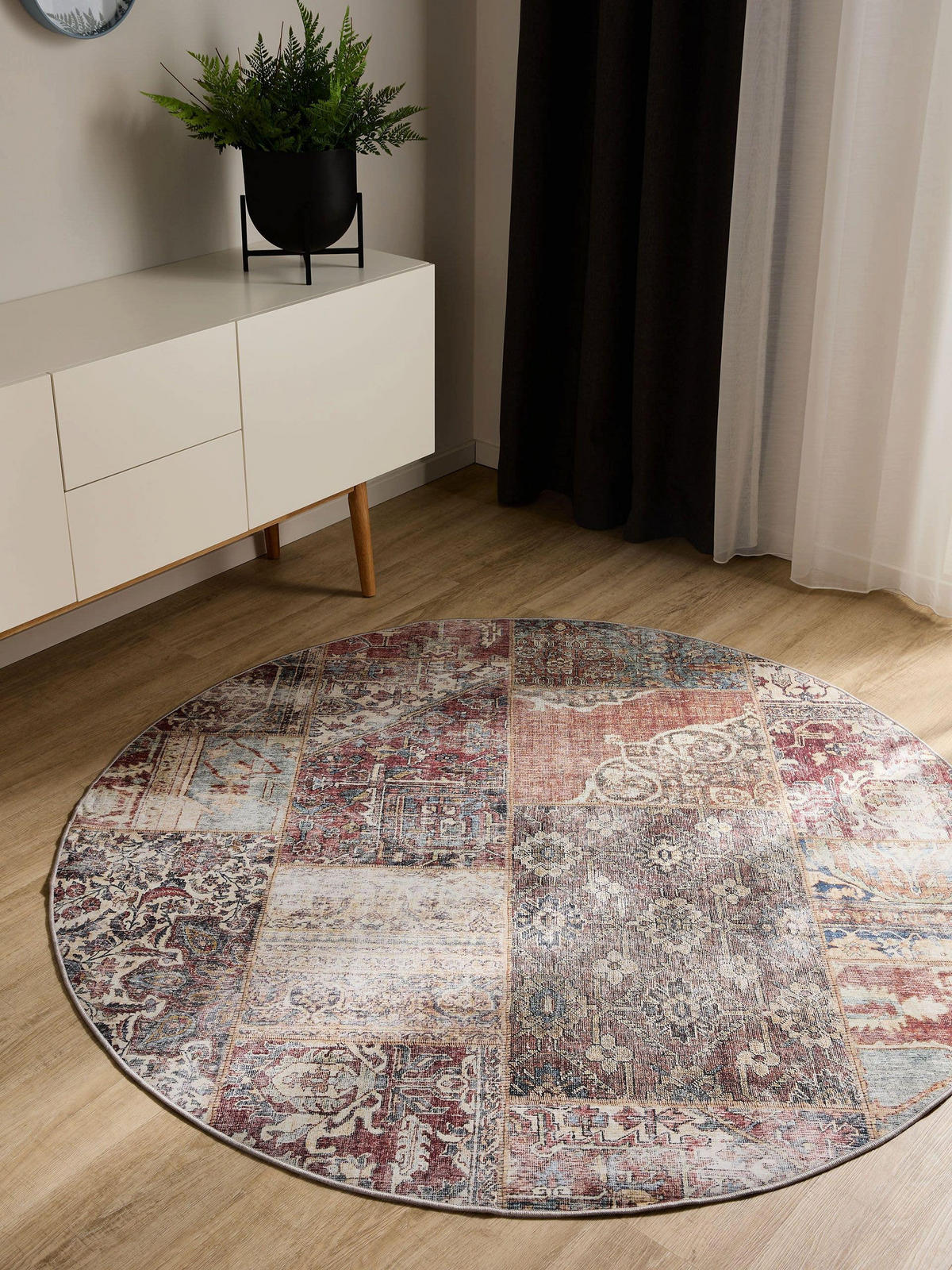 VINTAGE-TEPPICH George waschbar ø 160 cm rund - Multicolor/Braun, Kunststoff (160/160cm) - benuta