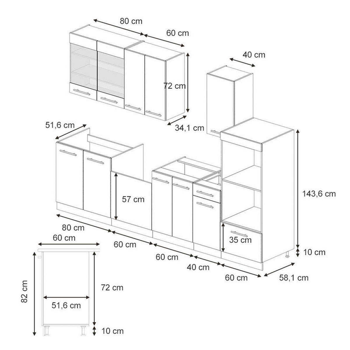 KÜCHENZEILE Fame-Line Dunkelblau Hochglanz/Goldkraft Eiche 300 cm AP Anthrazit - Eiche Wotan/Dunkelblau, Holzwerkstoff (300/81.6/60cm) - Vicco