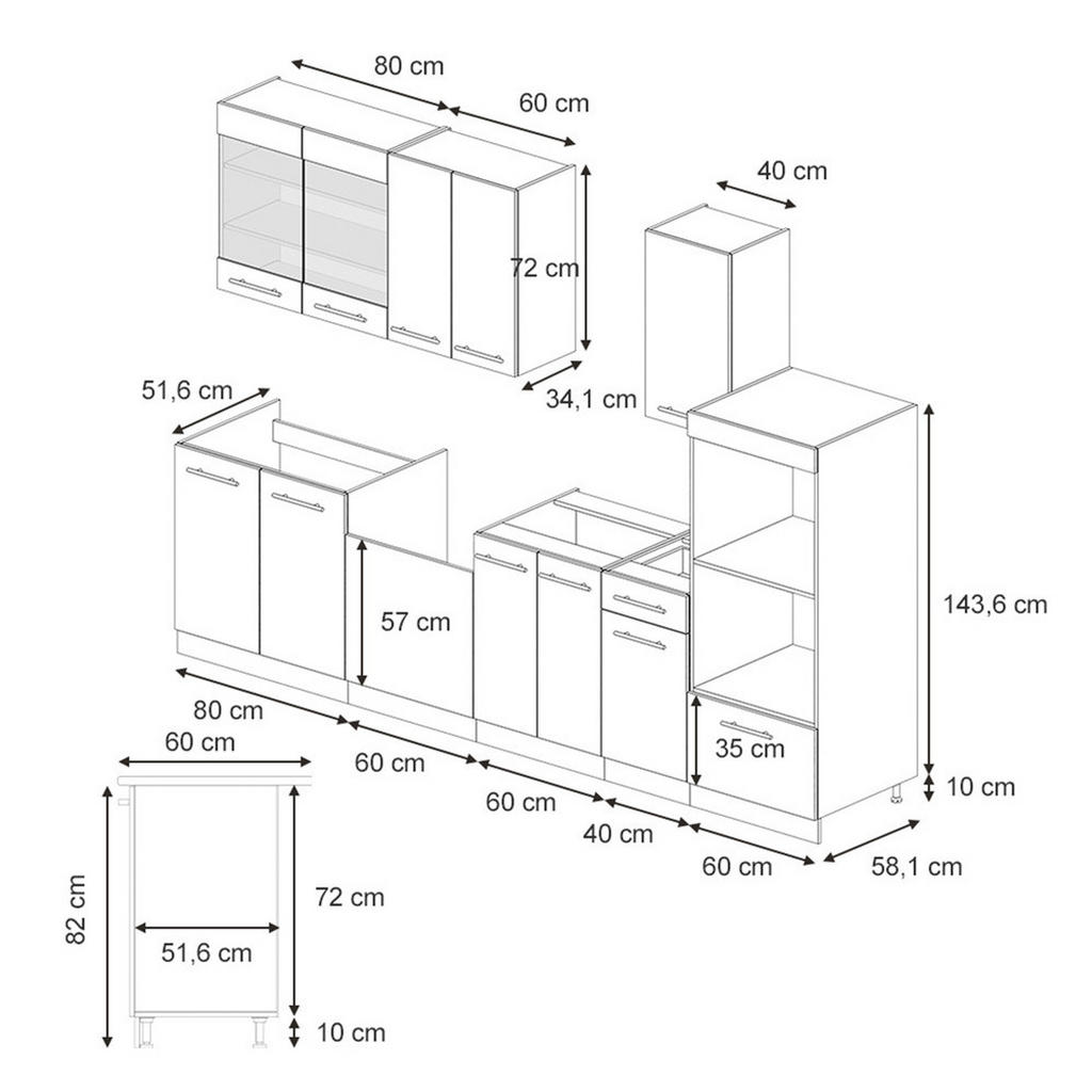 Thumbnail - Vicco Küchenzeile, Dunkelblau, Anthrazit, Holzwerkstoff, Küchenblock,Rechteckig, 300x81.6x60 cm, Küchen, Küchenzeilen & ...