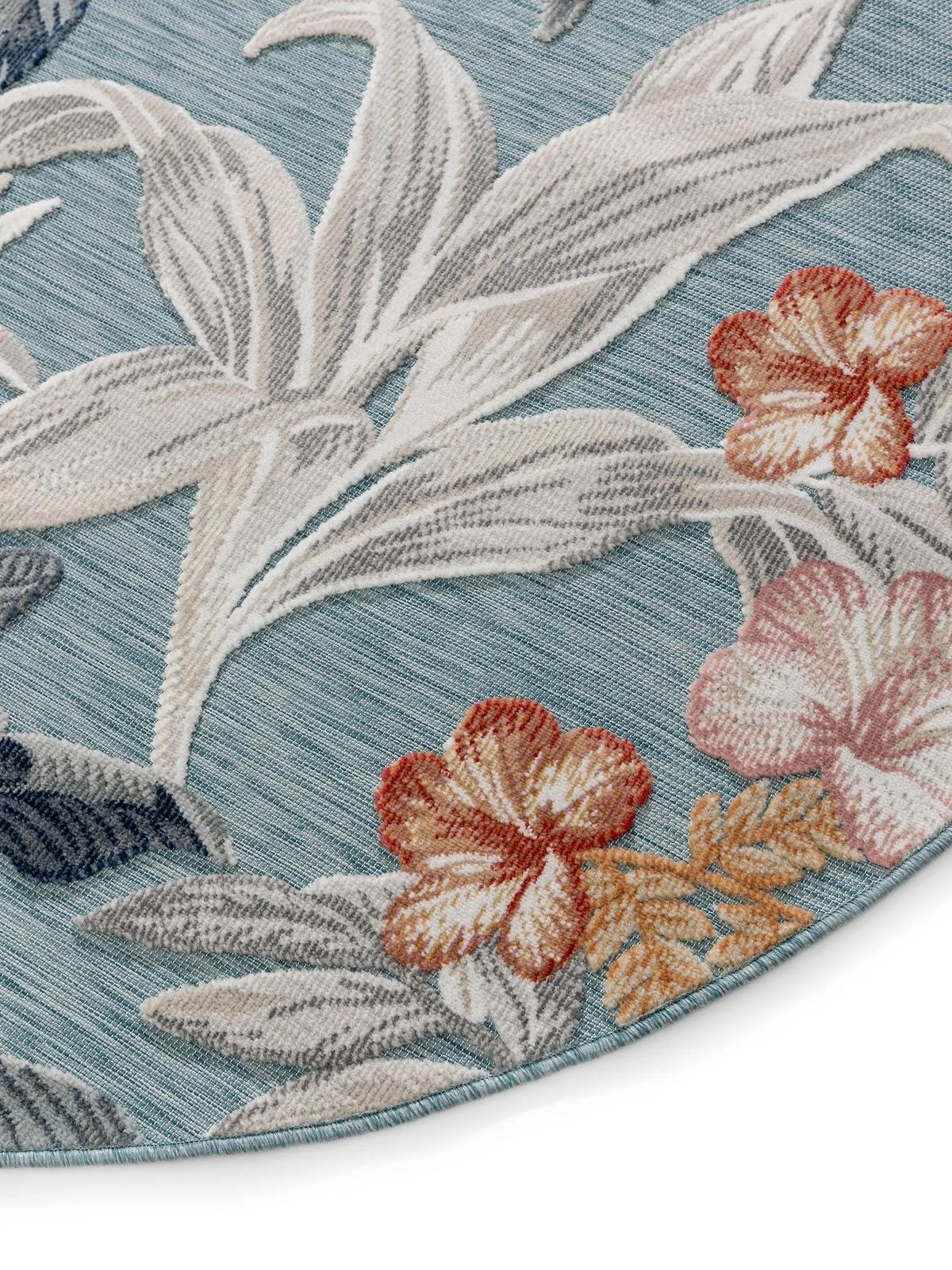 OUTDOORTEPPICH Flora Multicolor ø 200 cm rund - Blau/Creme, Kunststoff (200/200cm) - benuta